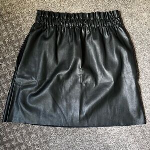 Zara Knit faux leather paper bag skirt, Black, S